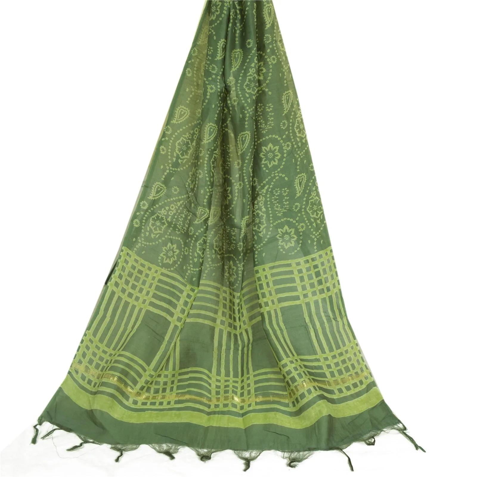 Sanskriti Vintage Long Green Dupatta/Stole Cotton Silk Hijab Printed Scarves