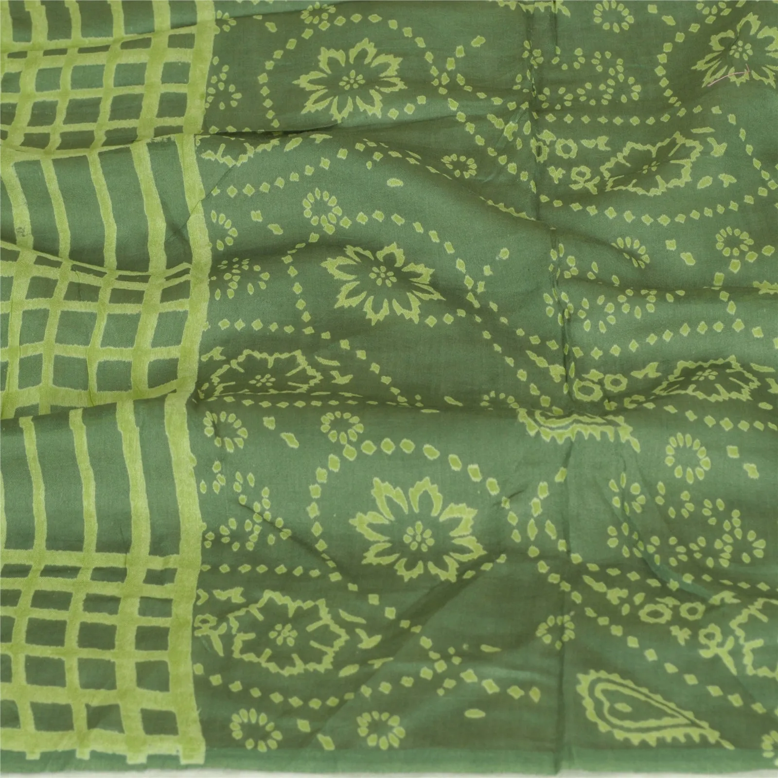 Sanskriti Vintage Long Green Dupatta/Stole Cotton Silk Hijab Printed Scarves