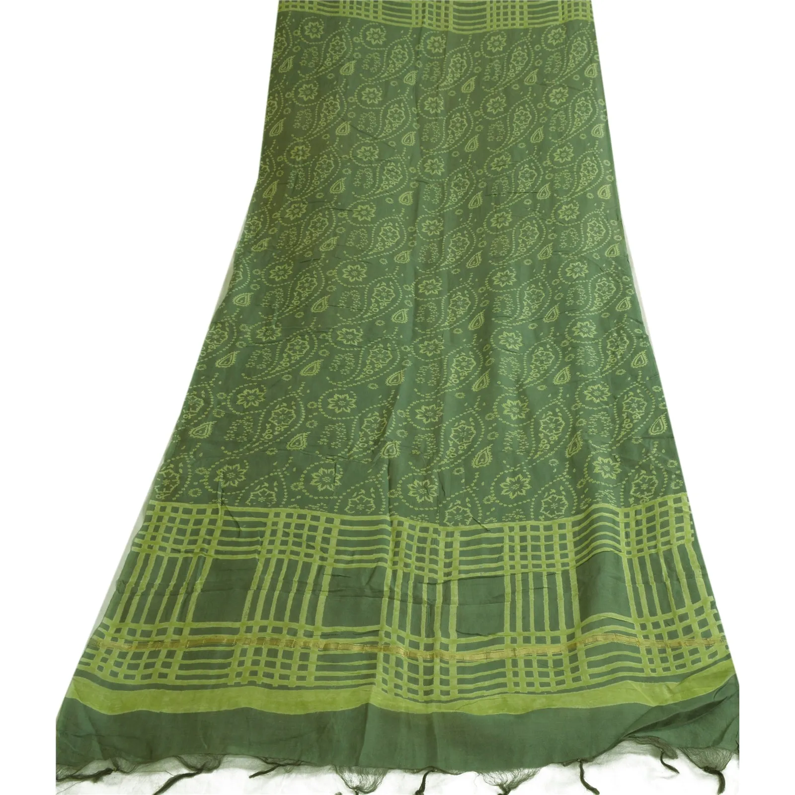 Sanskriti Vintage Long Green Dupatta/Stole Cotton Silk Hijab Printed Scarves