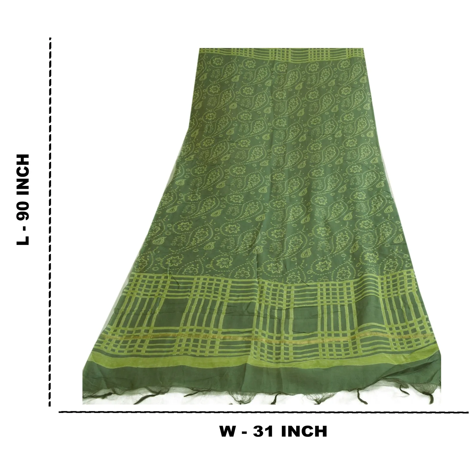 Sanskriti Vintage Long Green Dupatta/Stole Cotton Silk Hijab Printed Scarves