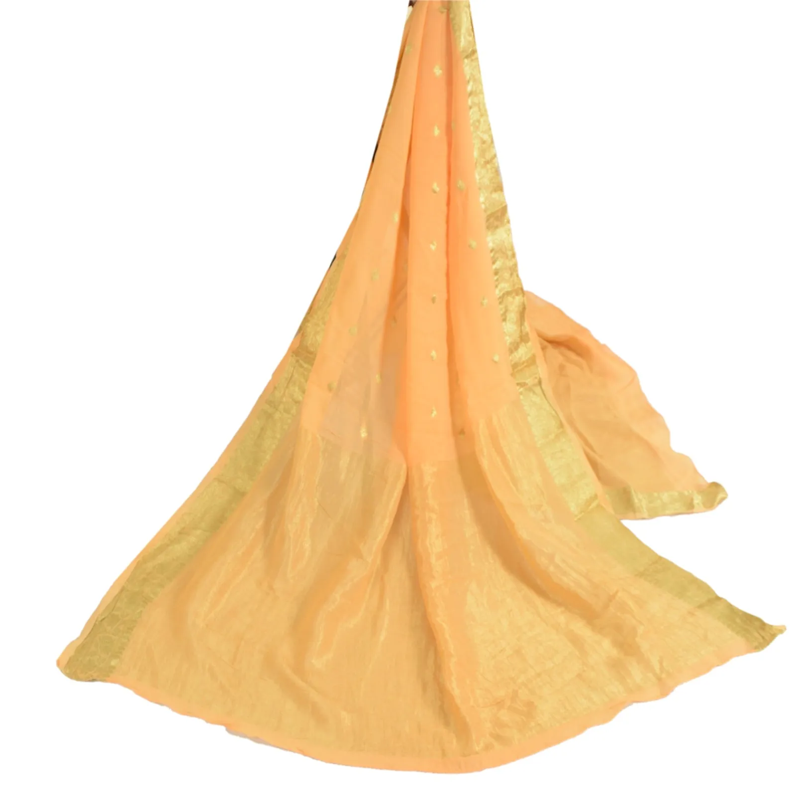 Sanskriti Vintage Long Peach Dupatta/Stole Blend Georgette Woven Wrap Scarves