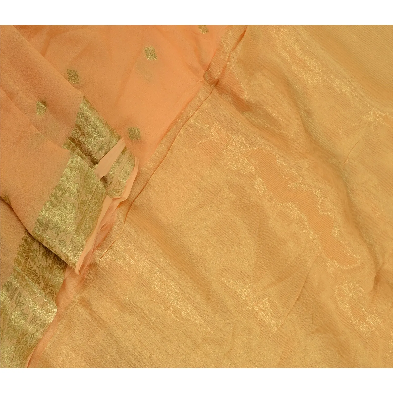 Sanskriti Vintage Long Peach Dupatta/Stole Blend Georgette Woven Wrap Scarves