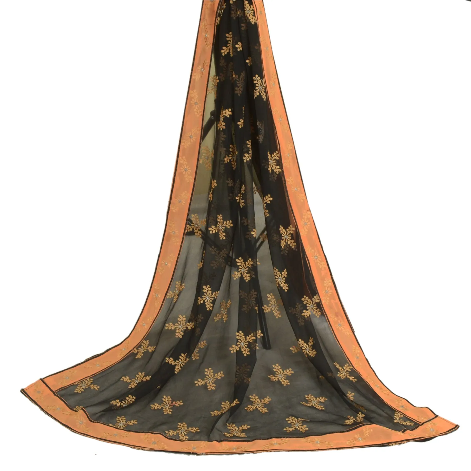 Sanskriti Vintage Long Peach Dupatta/Stole Georgette Embroidered Wrap Scarves