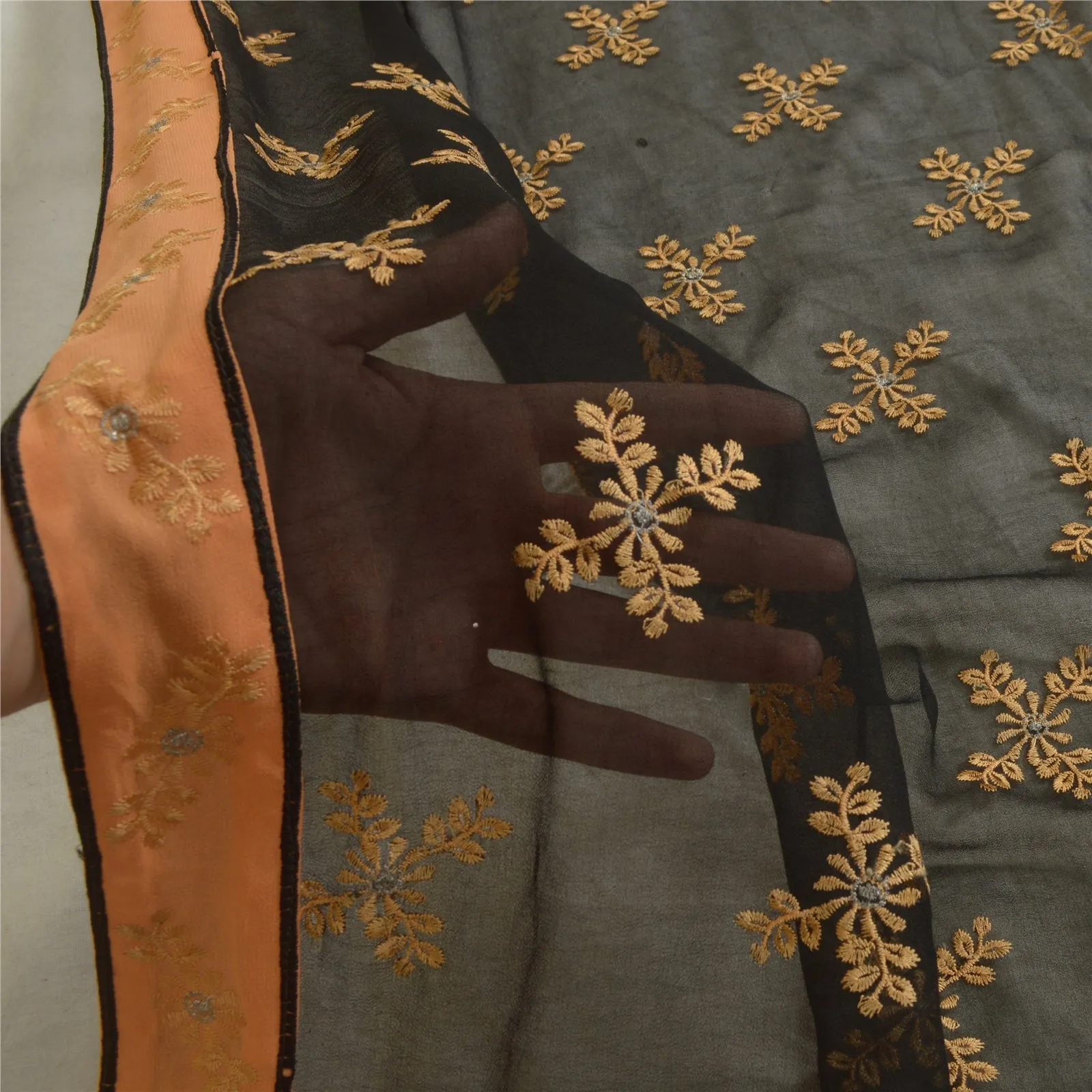 Sanskriti Vintage Long Peach Dupatta/Stole Georgette Embroidered Wrap Scarves