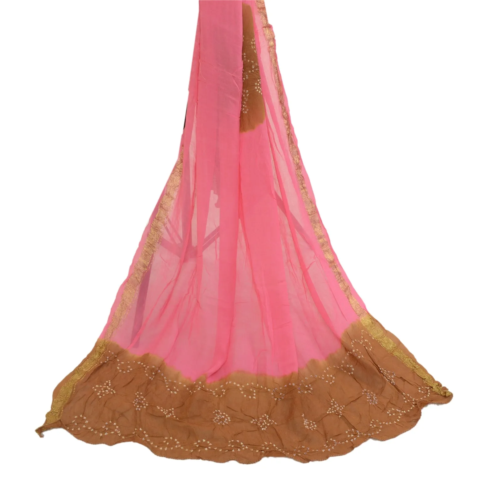 Sanskriti Vintage Pink Long Dupatta Stole Georgette Bandhani Woven Wrap Scarves