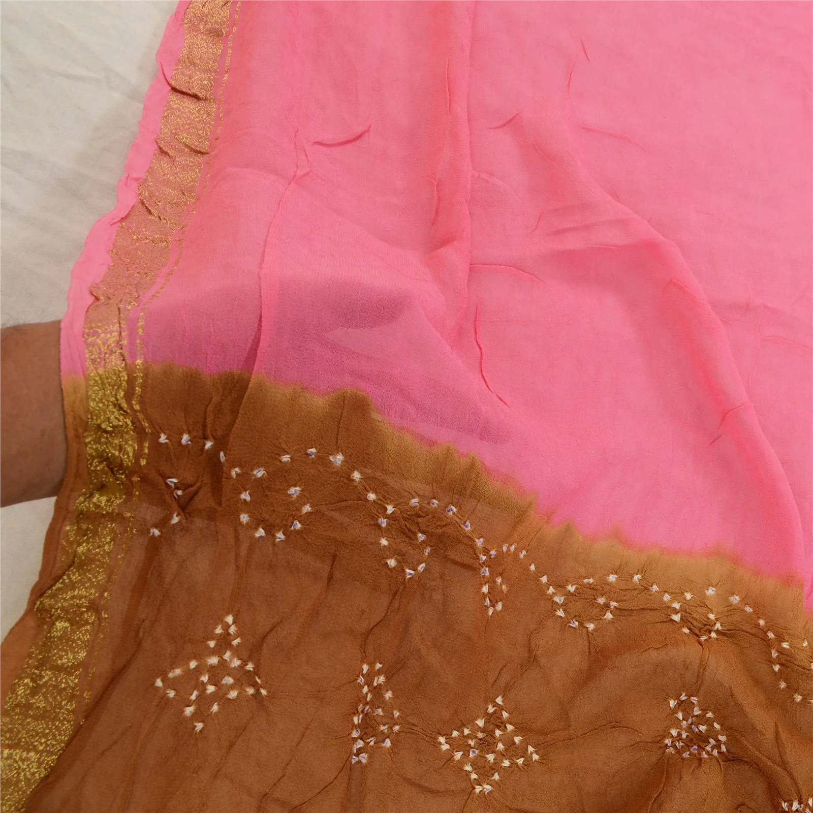 Sanskriti Vintage Pink Long Dupatta Stole Georgette Bandhani Woven Wrap Scarves