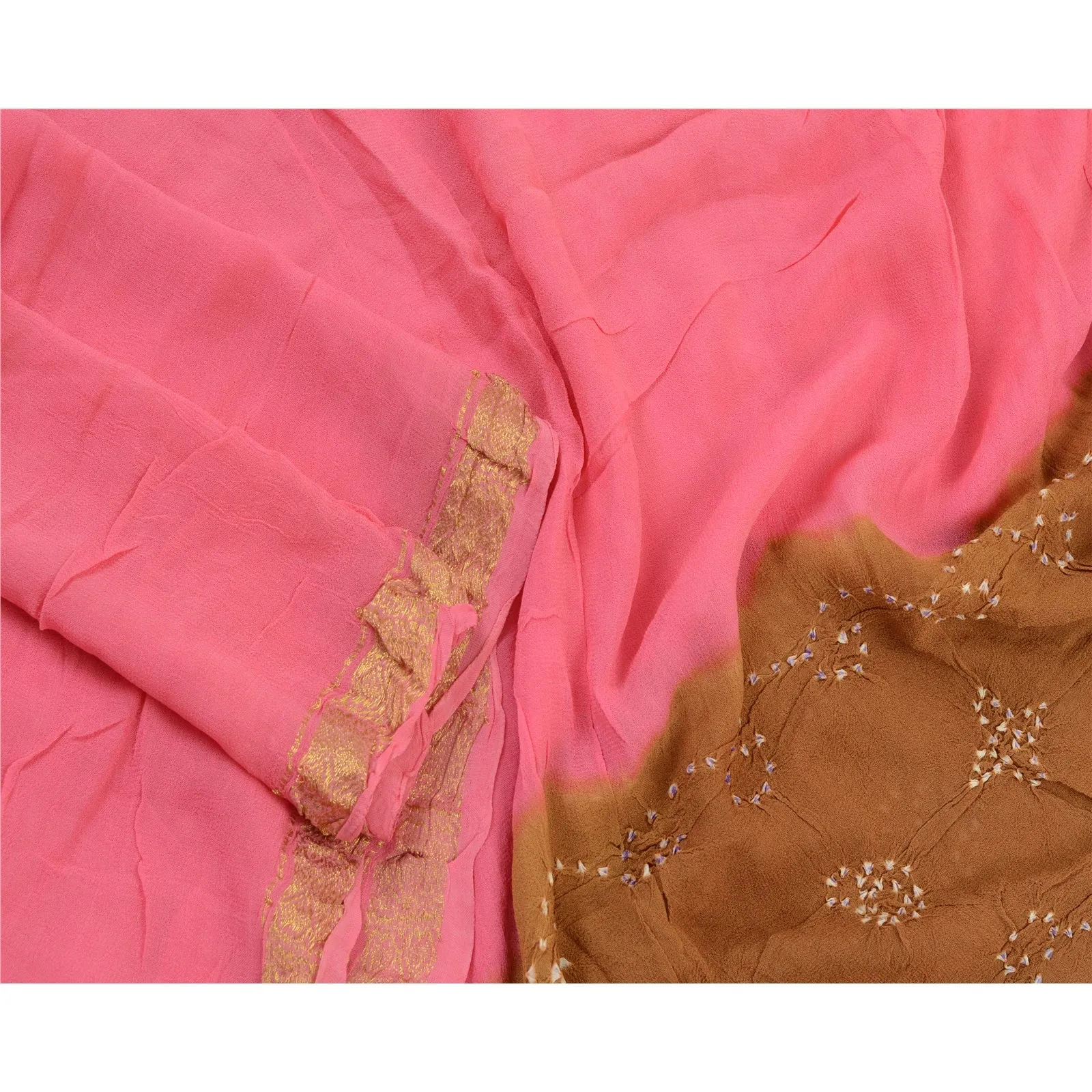 Sanskriti Vintage Pink Long Dupatta Stole Georgette Bandhani Woven Wrap Scarves