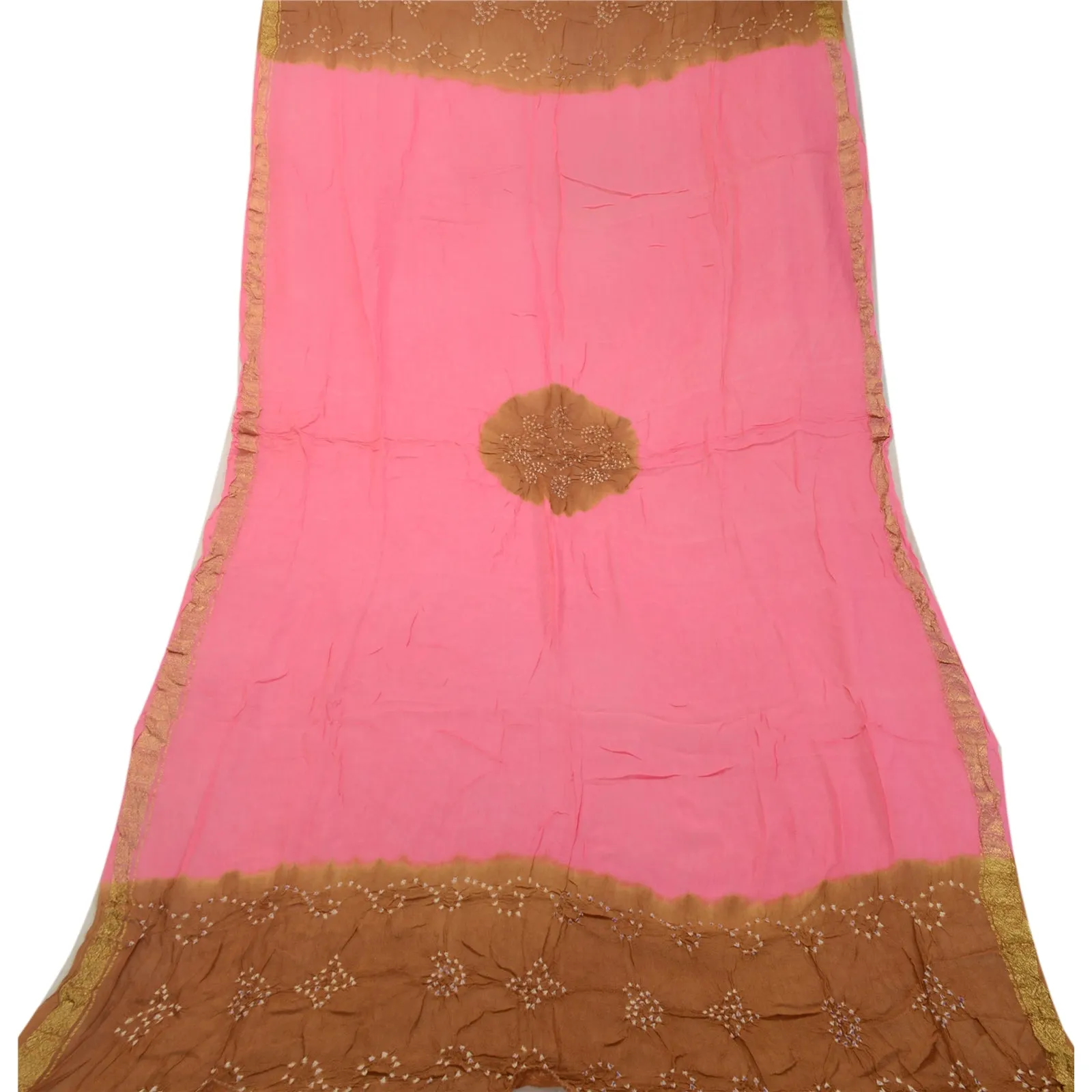 Sanskriti Vintage Pink Long Dupatta Stole Georgette Bandhani Woven Wrap Scarves