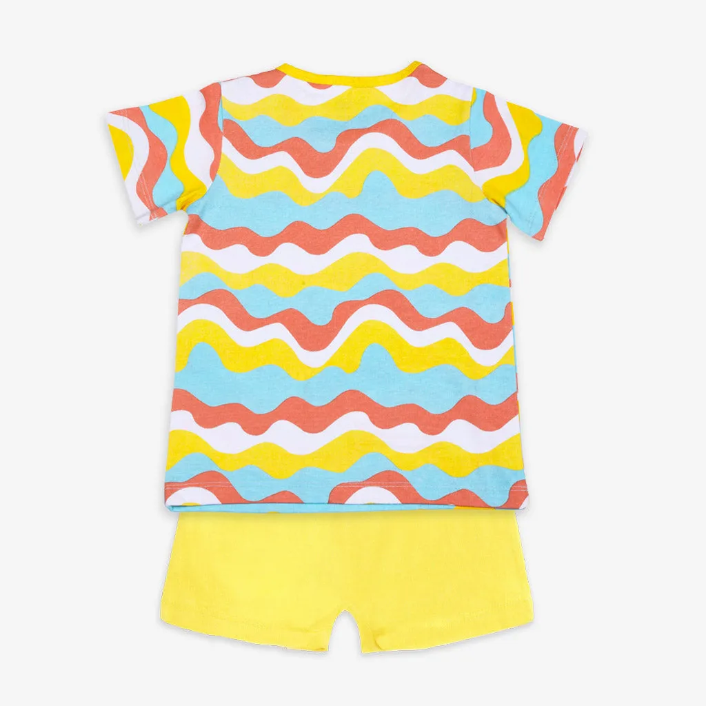 Short Sleeve Top & Shorts Set - Wavy Vibes - 1-2 years