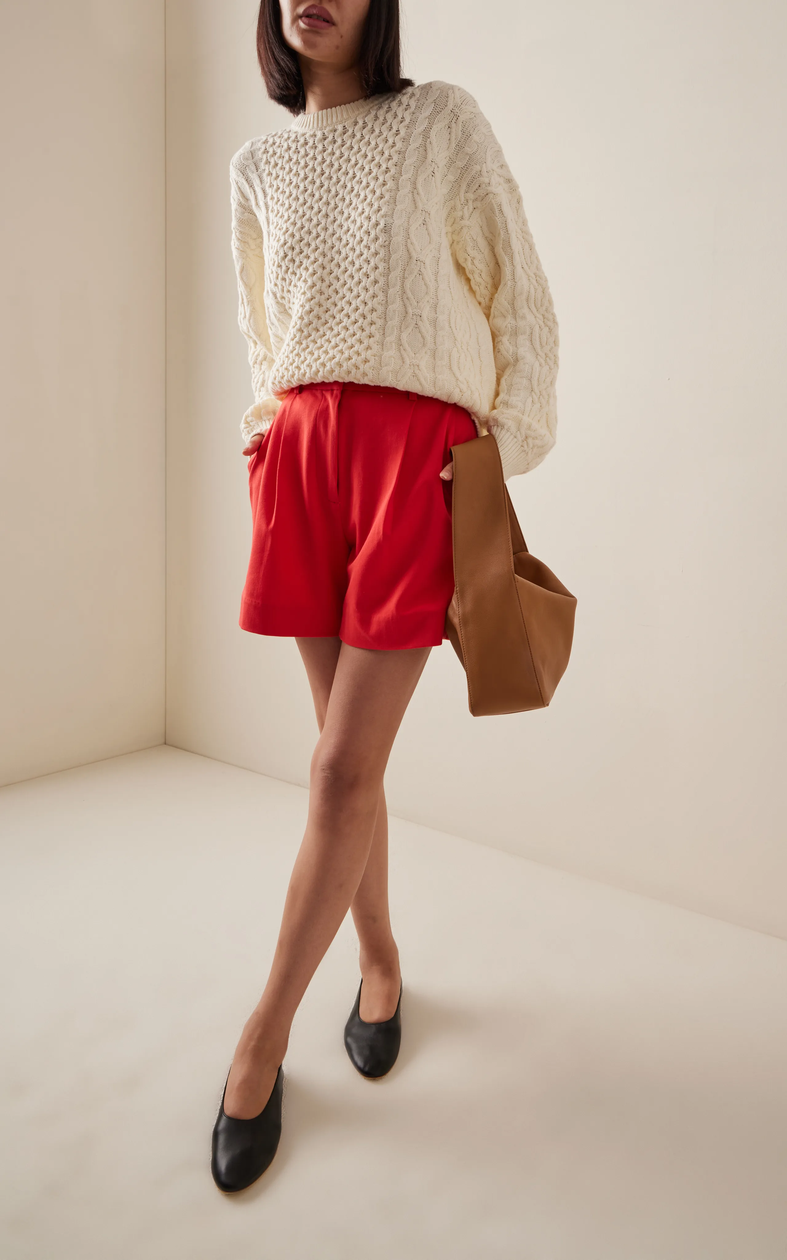 STAUD Tracy Cable-Knit Cotton-Blend Sweater