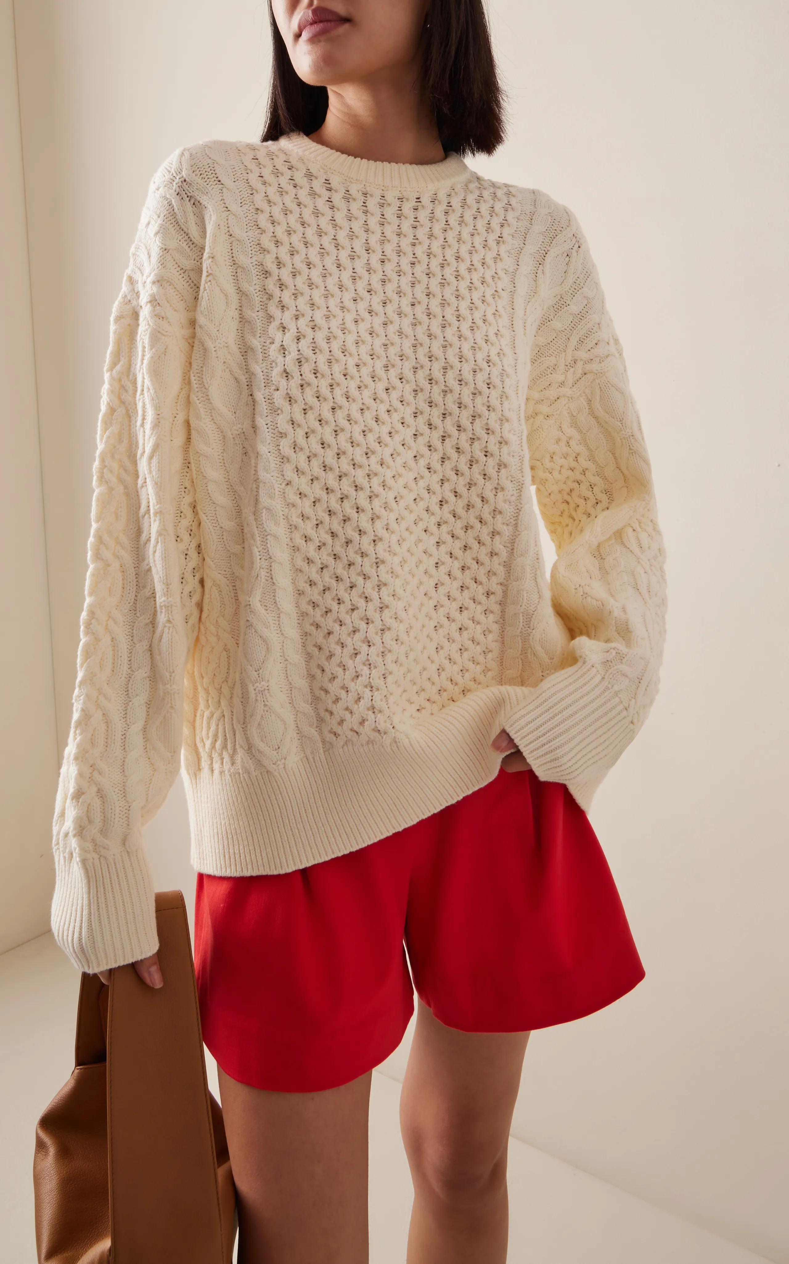 STAUD Tracy Cable-Knit Cotton-Blend Sweater