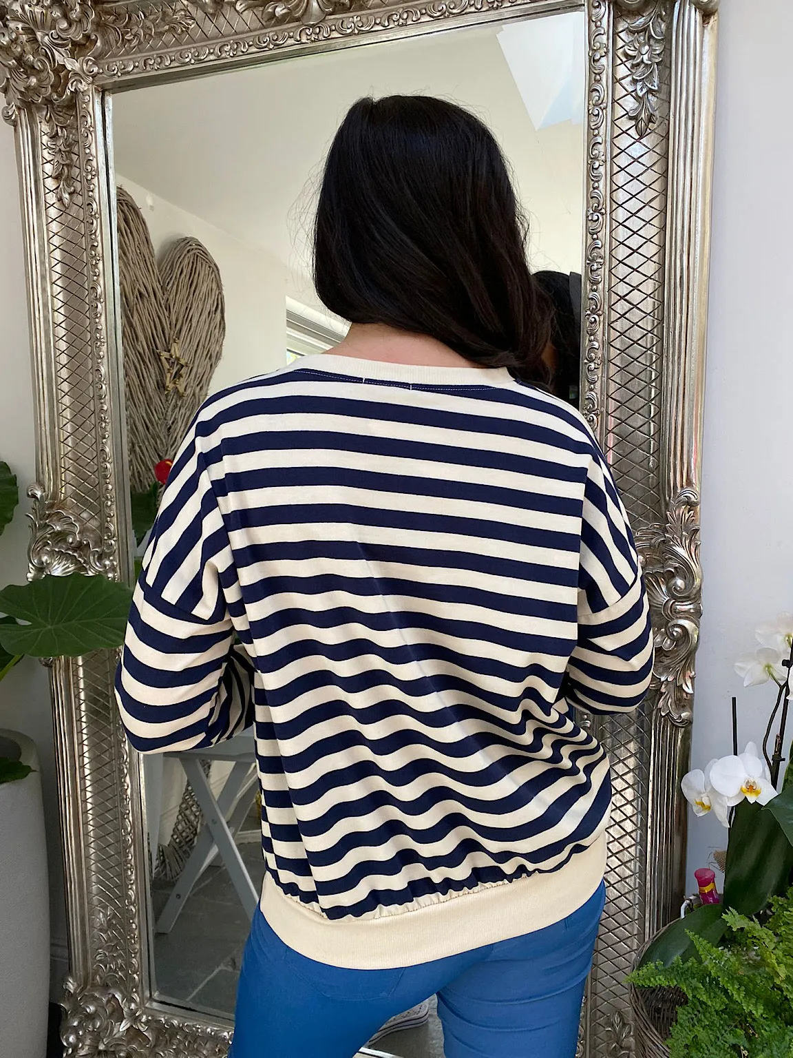 Stripe Fluffy Heart Sweatshirt Lauren