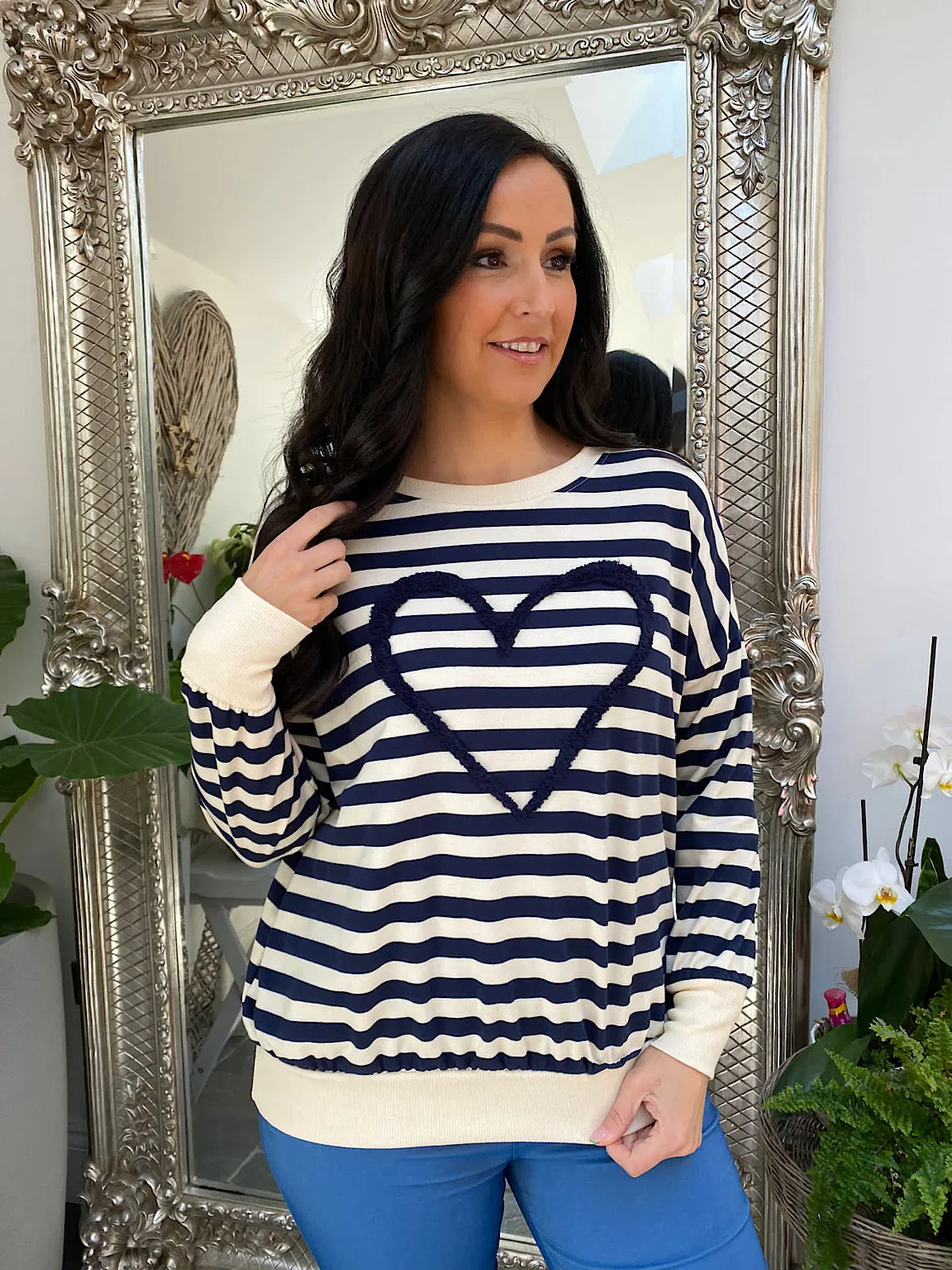 Stripe Fluffy Heart Sweatshirt Lauren