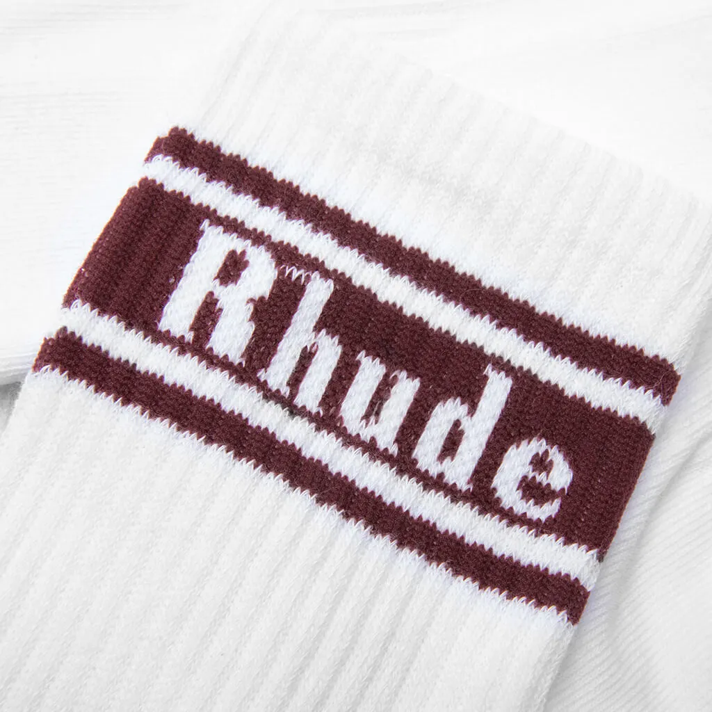 Stripe Logo Sock - White/Burgundy