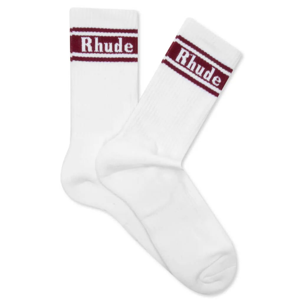 Stripe Logo Sock - White/Maroon