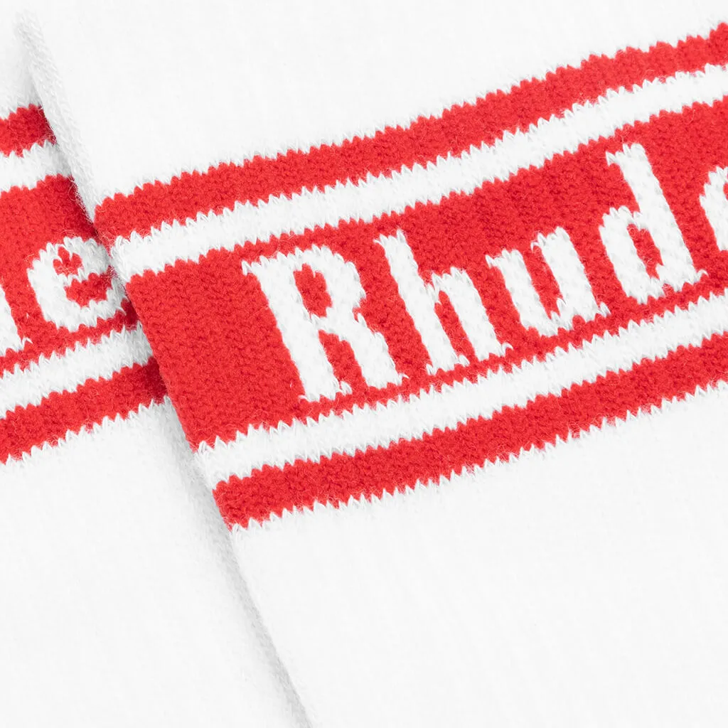 Stripe Logo Sock - White/Red