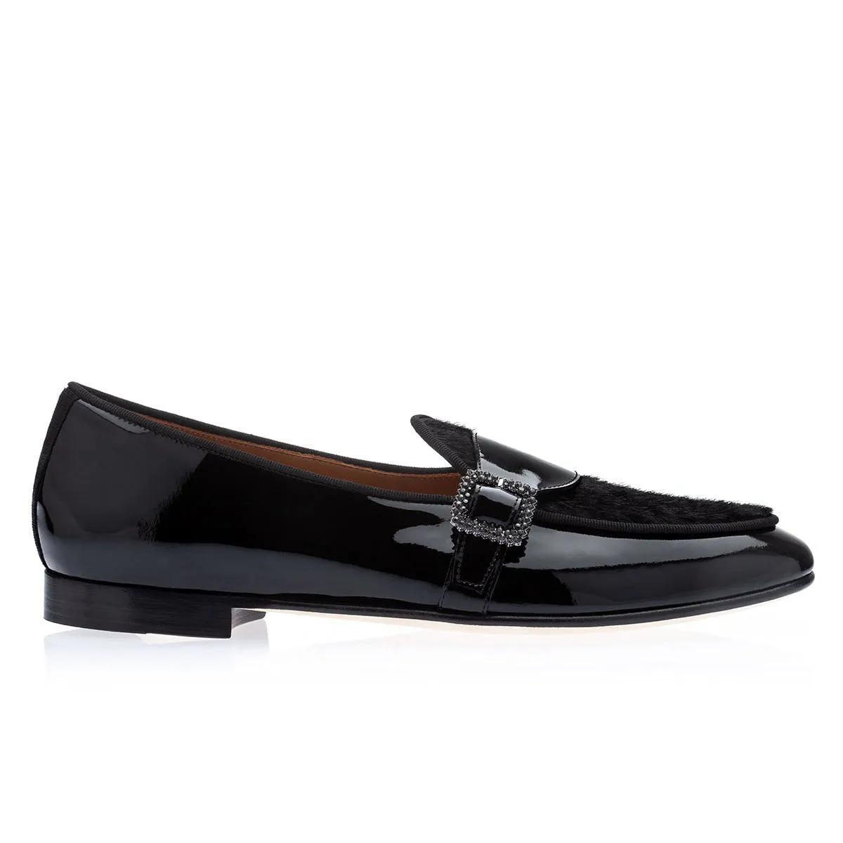 SUPERGLAMOUROUS Tangerine 15 Men's Shoes Black Fabric / Patent Leather Belgian Loafers (SPGM1318)