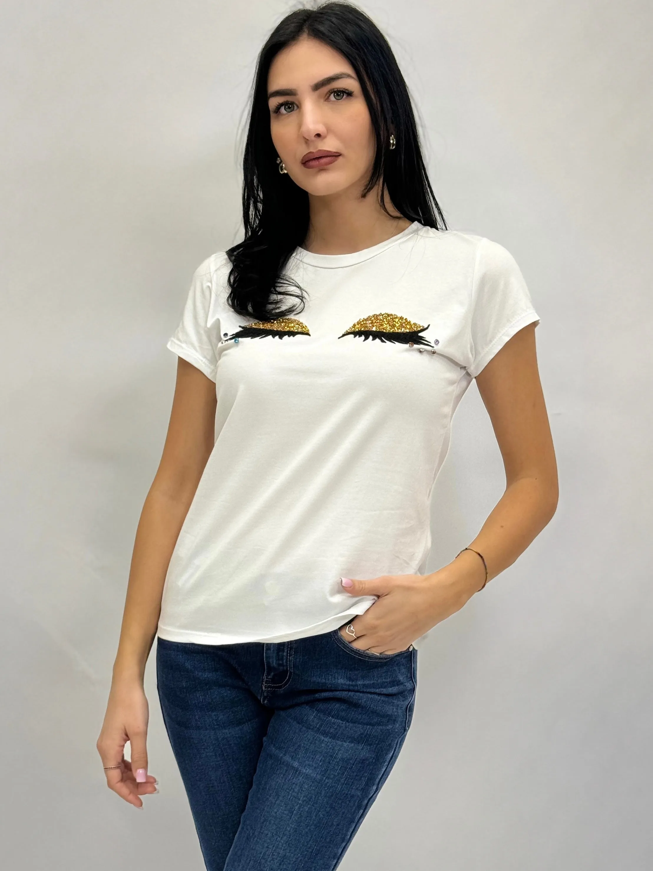 T-shirt in cotone con fantasia