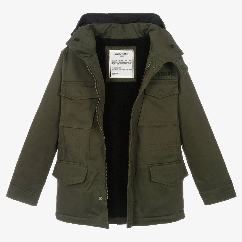 Teen Green Cotton Parka Coat