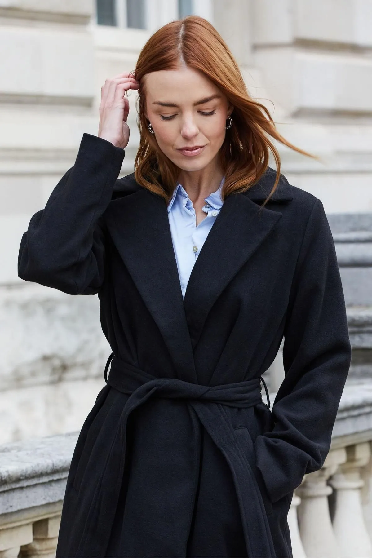 Threadbare Womens Belted Coat Black