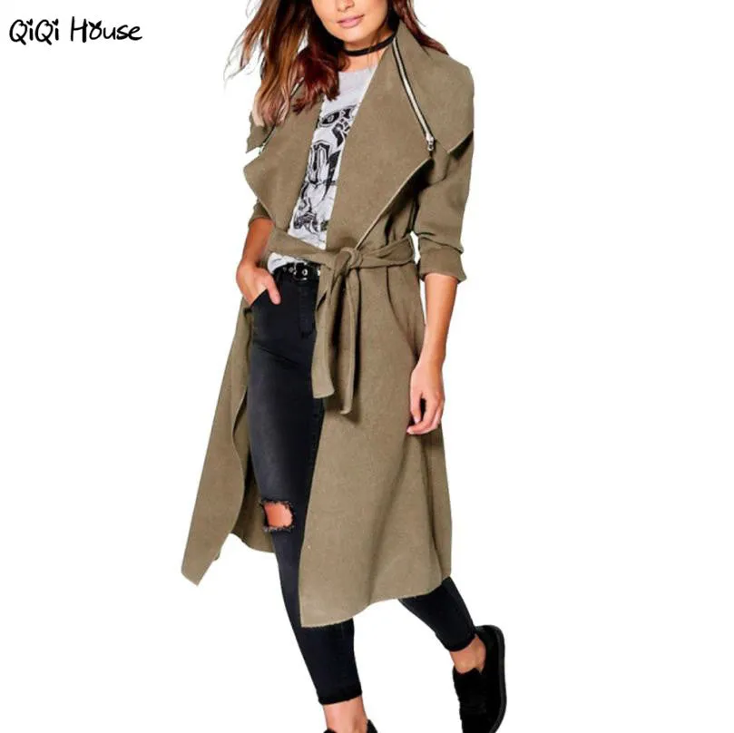 Trench Coat For Women Long Winter Elagant Solid Warm Long Sleeve Oversize Lacing Up Outwear Coat Casacos#C127De Inverno Feminin 