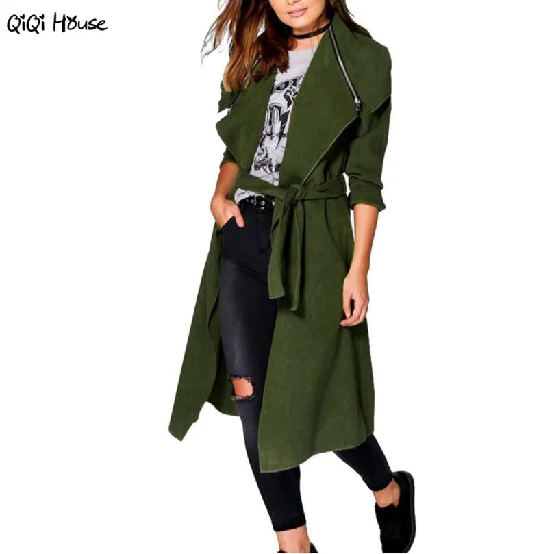 Trench Coat For Women Long Winter Elagant Solid Warm Long Sleeve Oversize Lacing Up Outwear Coat Casacos#C127De Inverno Feminin 