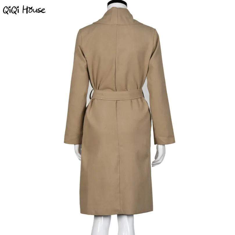 Trench Coat For Women Long Winter Elagant Solid Warm Long Sleeve Oversize Lacing Up Outwear Coat Casacos#C127De Inverno Feminin 