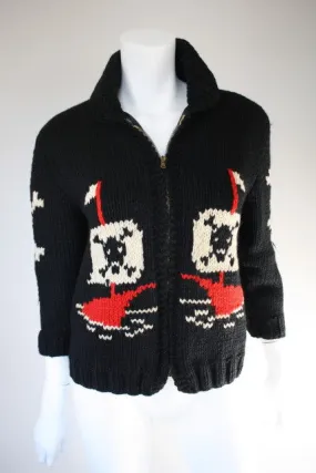 Vintage Hand Knit Black Wool Sweater with Pirate, Skull & Cross Bones, & Ships