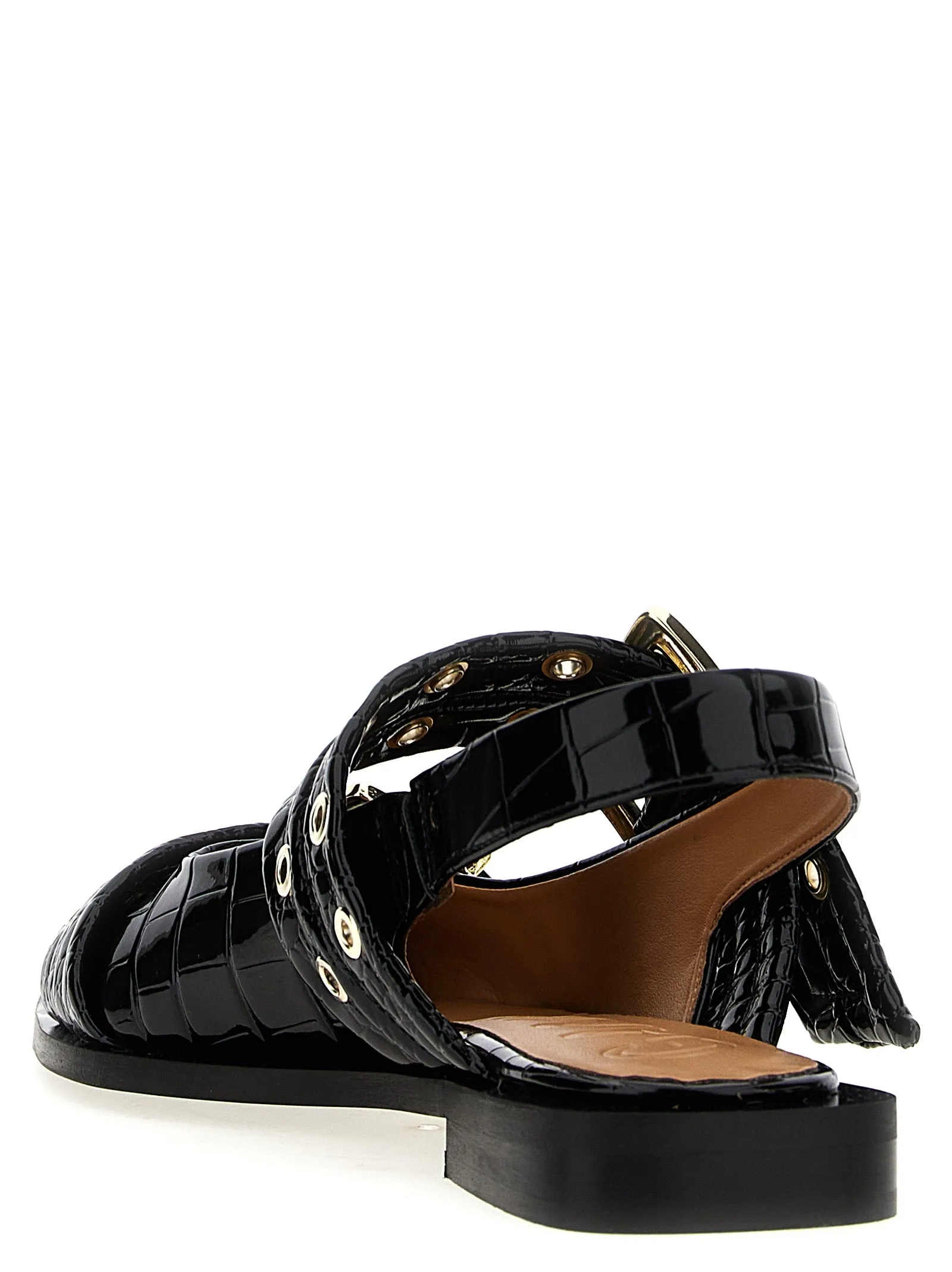 Wide Belt Buckle Flat Shoes Black