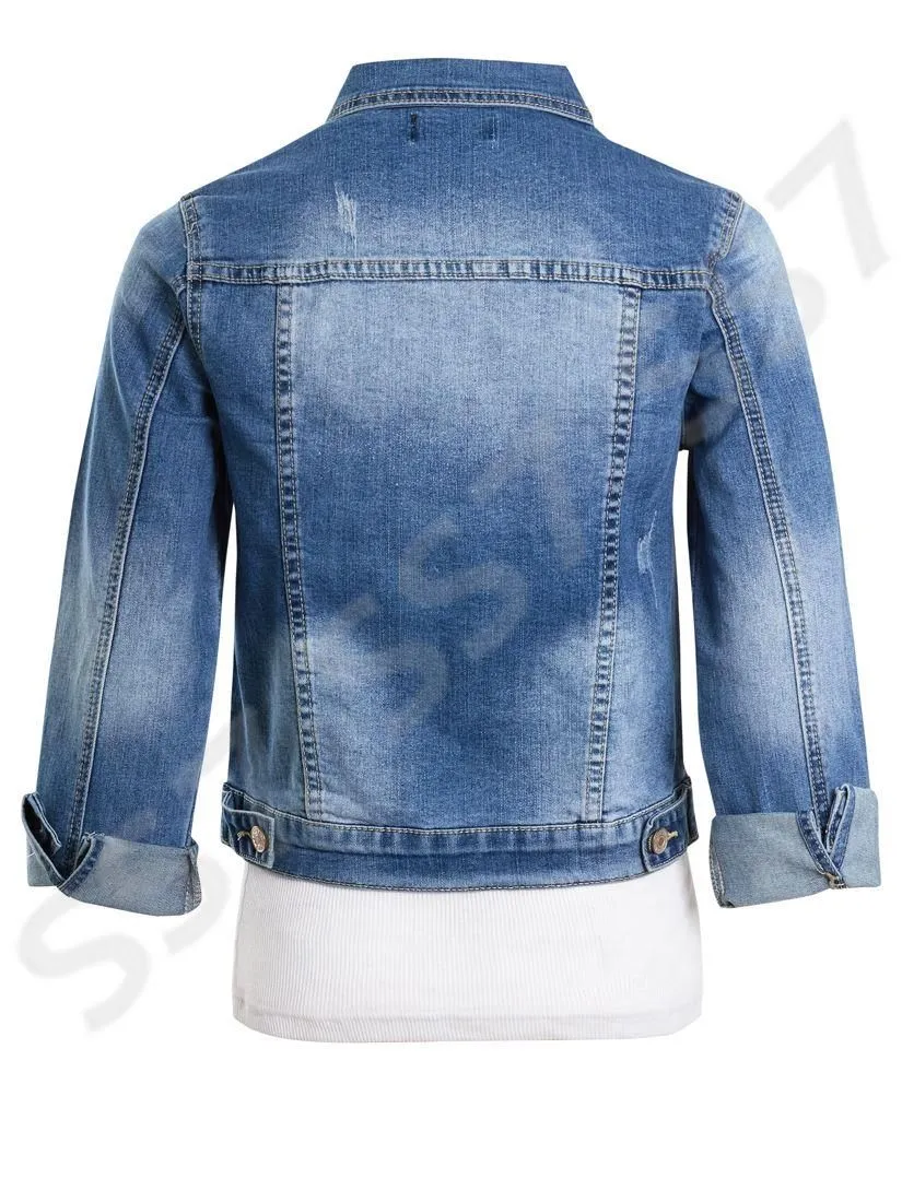 Womens 3/4 sleeve Stretch Fitted Denim Jacket, Sizes 6 to 12