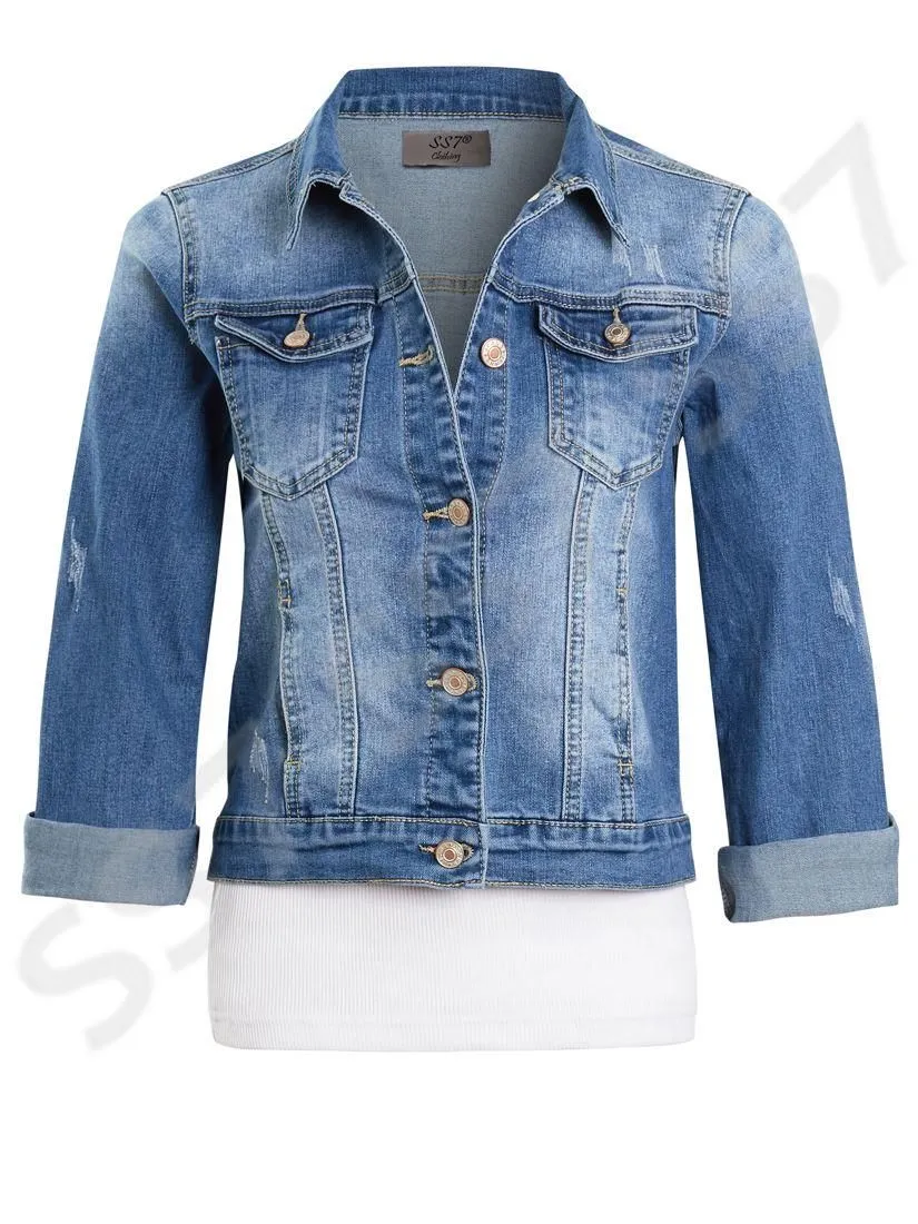 Womens 3/4 sleeve Stretch Fitted Denim Jacket, Sizes 6 to 12