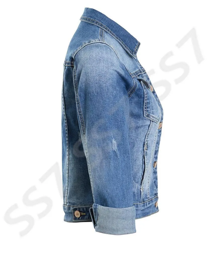 Womens 3/4 sleeve Stretch Fitted Denim Jacket, Sizes 6 to 12