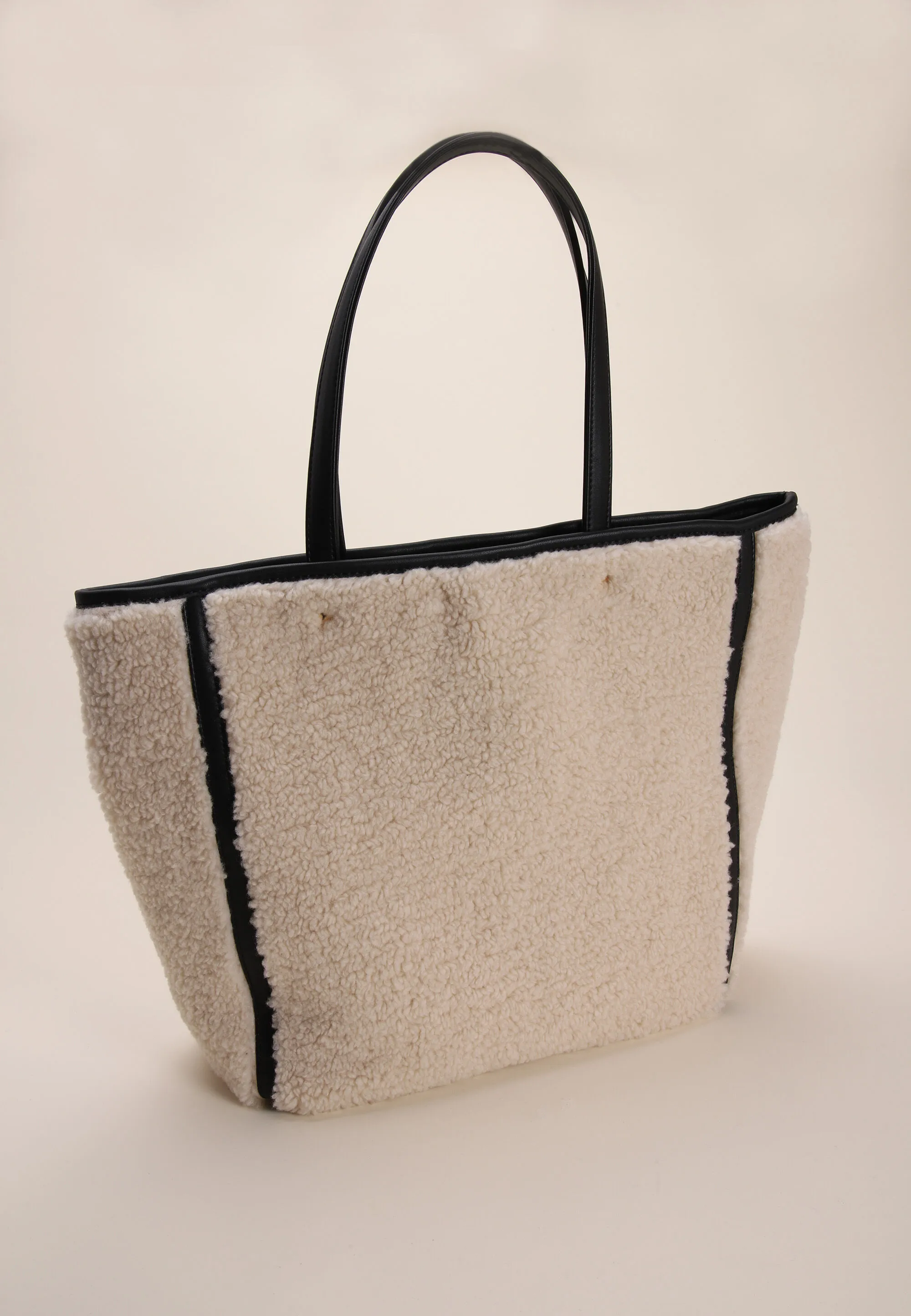 Womens Cream & Black Borg Tote Bag