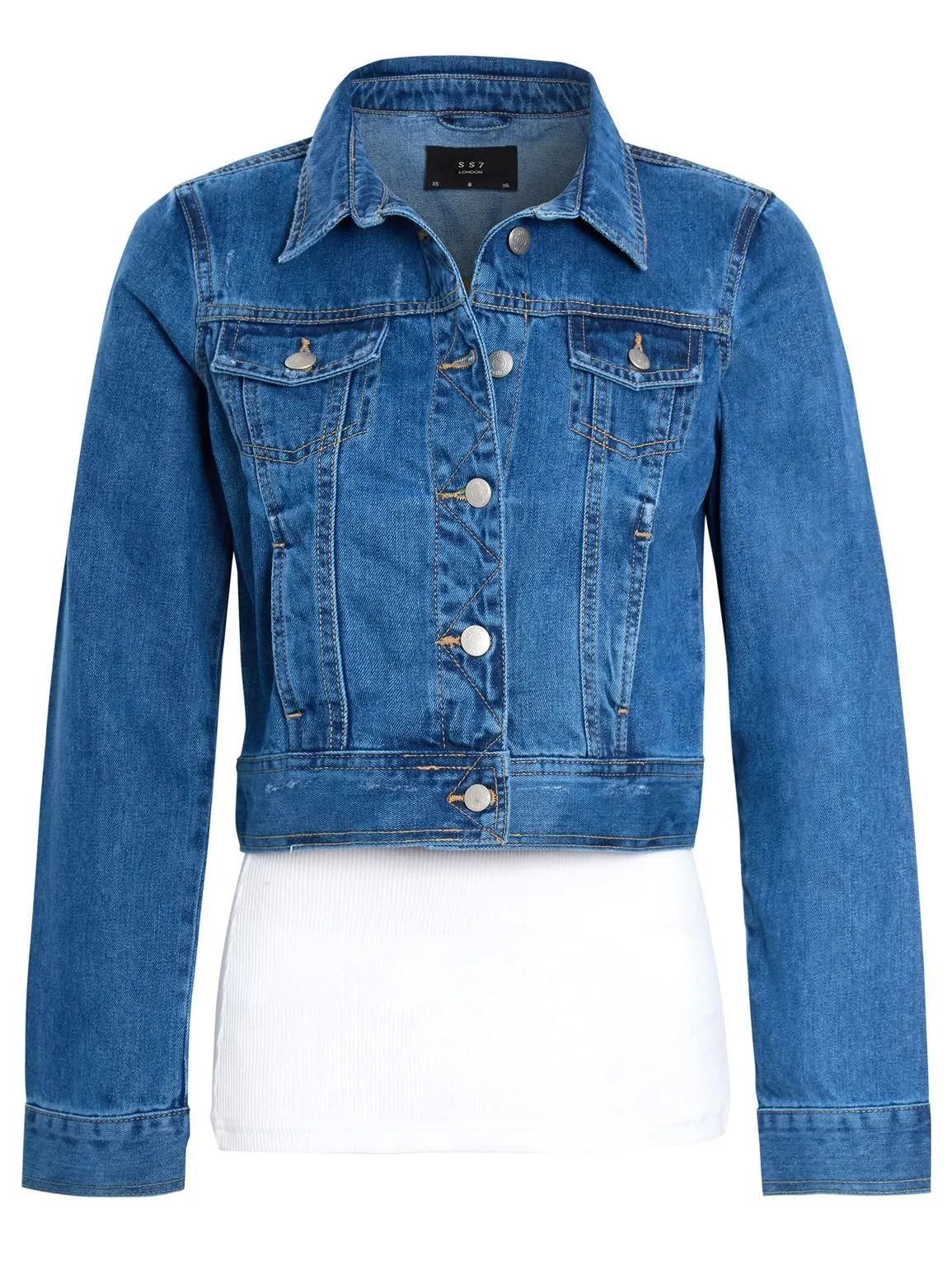 Womens Cropped Denim Jacket, Mid Blue, UK sizes 8 to 16