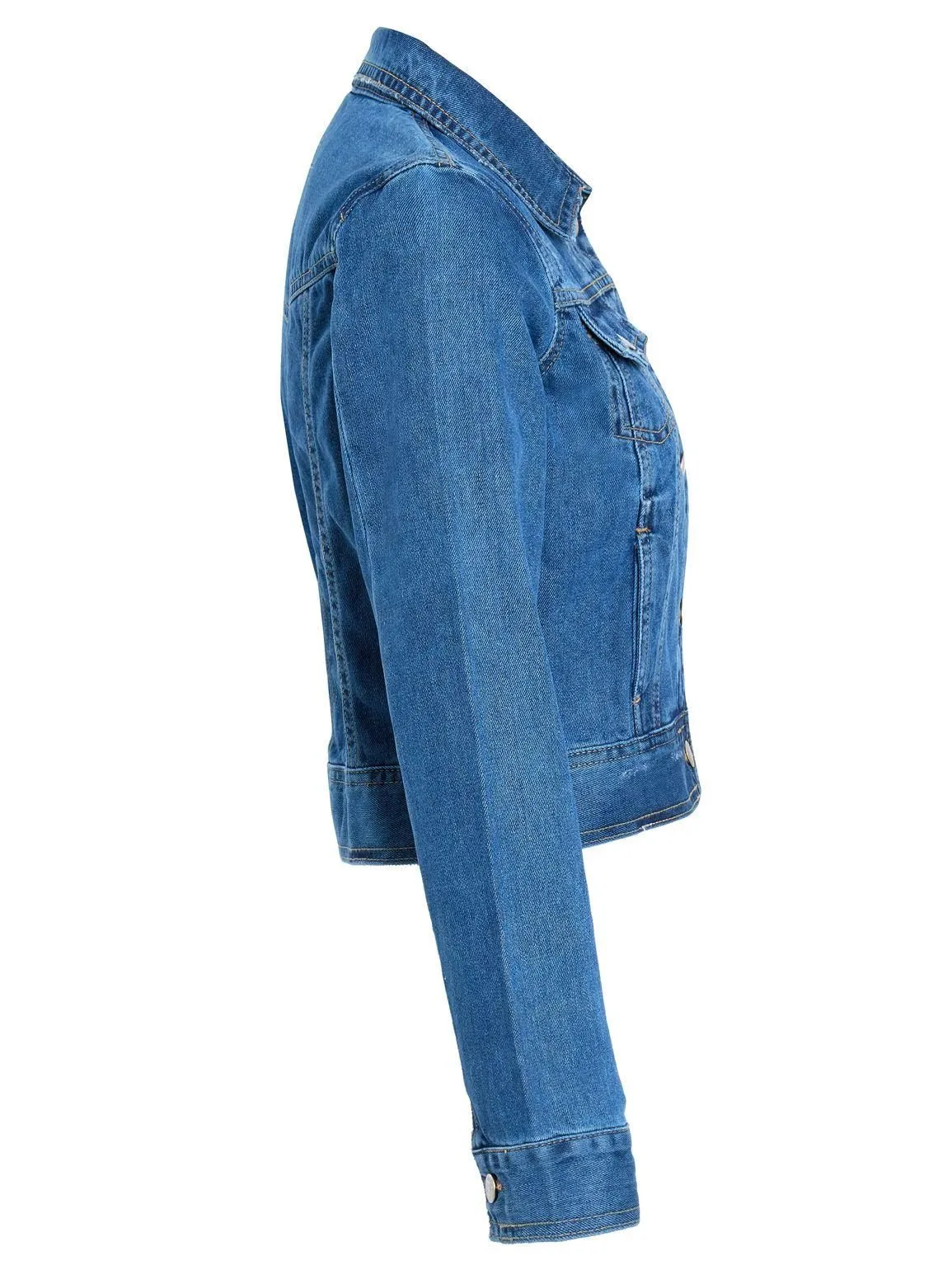 Womens Cropped Denim Jacket, Mid Blue, UK sizes 8 to 16