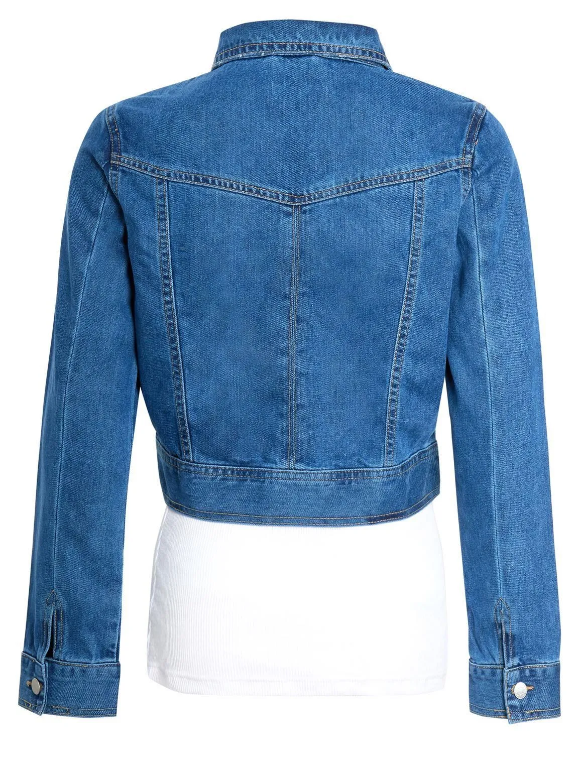 Womens Cropped Denim Jacket, Mid Blue, UK sizes 8 to 16