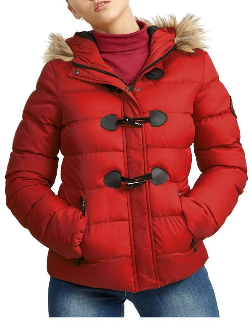 Womens Puffer Jacket Padded Parka with Faux Fur Trim, Mustard, Black, Red, Khaki, Plus Sizes 18 to 24