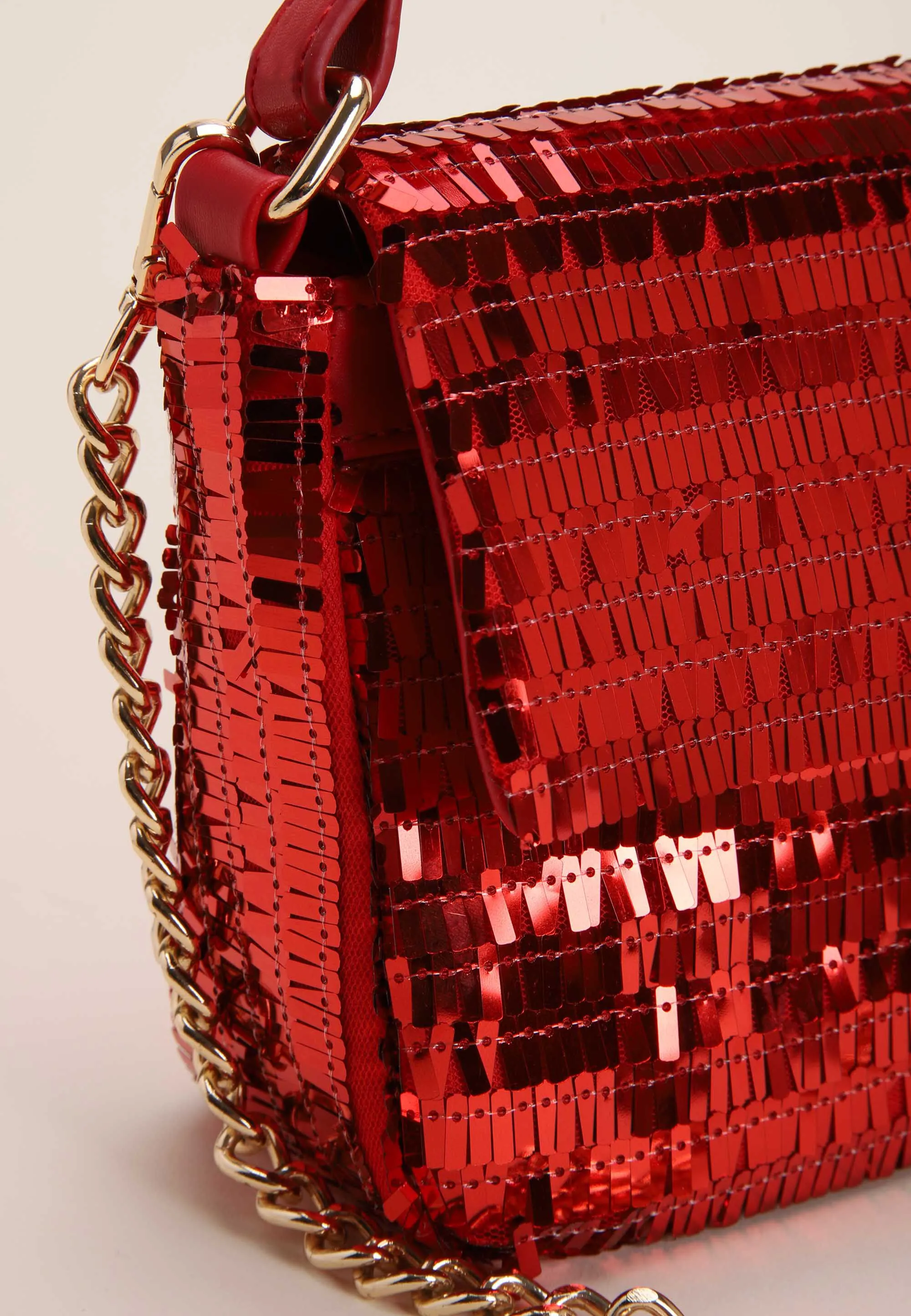 Womens Red All Over Sequin Handle Bag