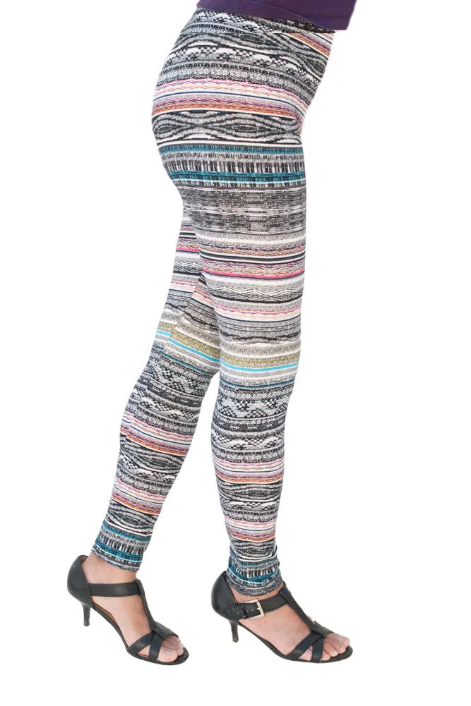 Women's Regular Striped Pattern Print Leggings with Elastic Waist - Blue Pink