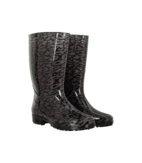 Womens/ladies splash animal print wide calf wellington boots dark grey Mountain Warehouse