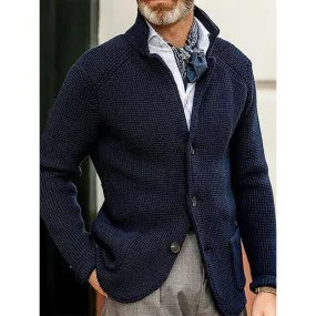 Xituodai Men Sweater Cardigan down Collar Open Stitch Top Coat Winter Long Sleeve Knitted Retro Single Breasted Button Jumper Ma