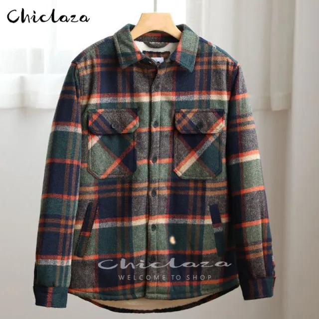 Xituodai Plaid Jacket Men's Autumn Winter Casual Fleece Warm Slim Fit Shirt Coats Male