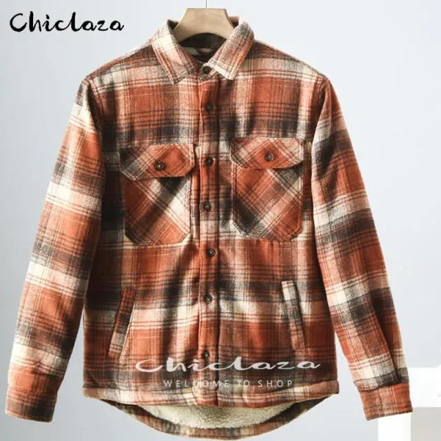 Xituodai Plaid Jacket Men's Autumn Winter Casual Fleece Warm Slim Fit Shirt Coats Male