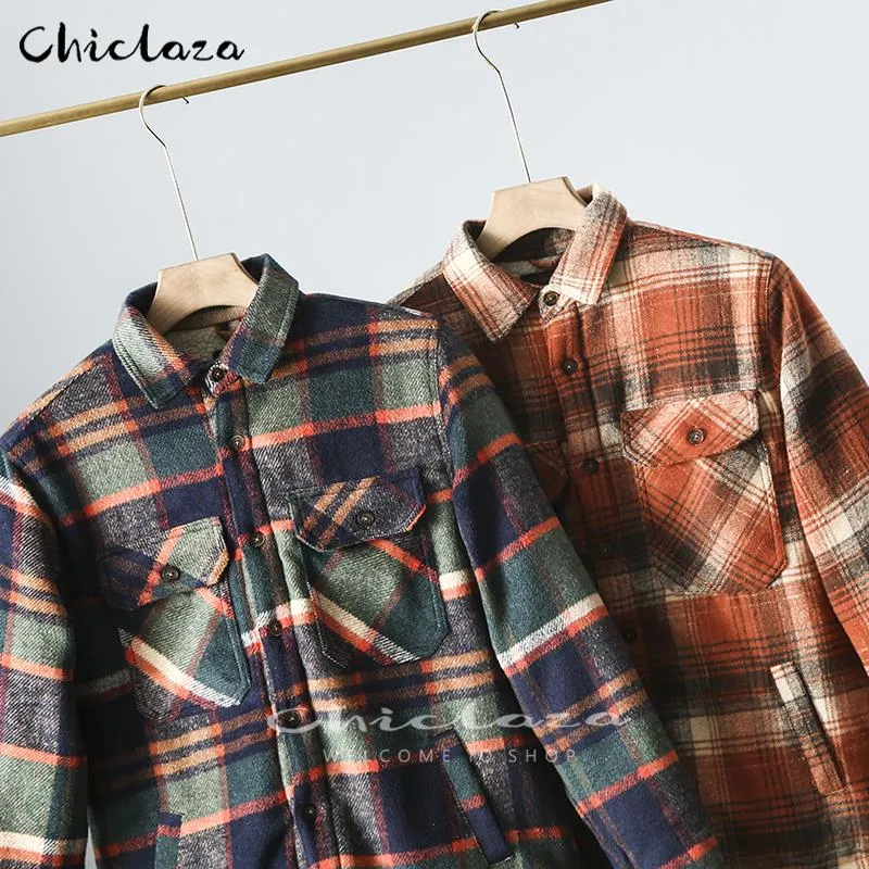 Xituodai Plaid Jacket Men's Autumn Winter Casual Fleece Warm Slim Fit Shirt Coats Male