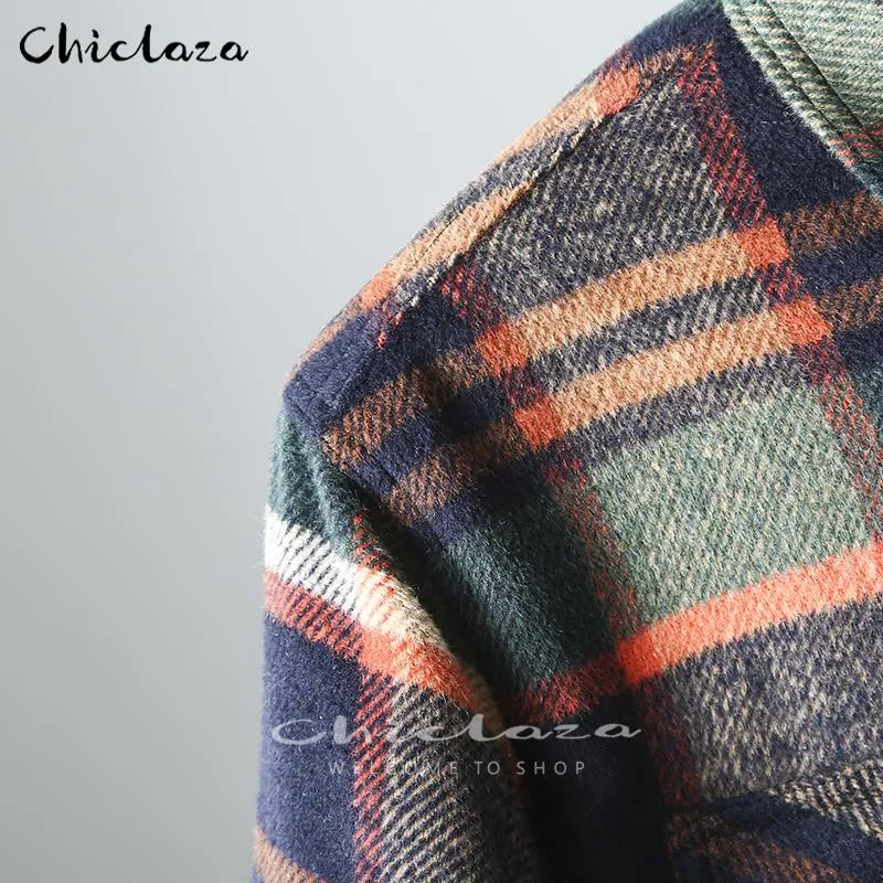 Xituodai Plaid Jacket Men's Autumn Winter Casual Fleece Warm Slim Fit Shirt Coats Male