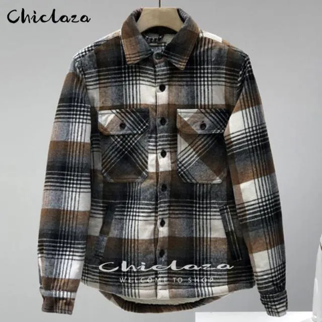 Xituodai Plaid Jacket Men's Autumn Winter Casual Fleece Warm Slim Fit Shirt Coats Male